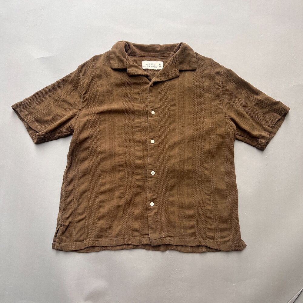 Minimalist linen cotton blend button up size M Abercrombie granola coastal